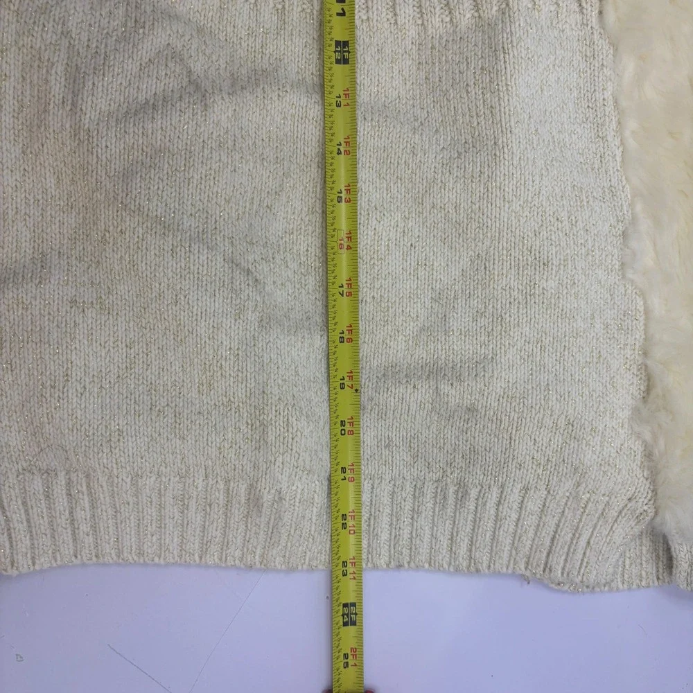 Max Studio Kids Cream Faux Fur Metallic Knit Sweater Vest Gold Thread Girls L 14
